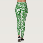 Chique donkergroen wit damast bloemenkunstpatroon leggings (Achterkant)