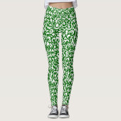 Chique donkergroen wit damast bloemenkunstpatroon leggings (Voorkant)