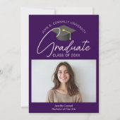 Chique donkerpaarse afstudeerfoto 2026 afstuderen aankondiging (Voorkant)