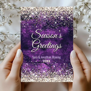 Chique donkerpaarse gouden glitters Kerst nieuwjaa Briefkaart