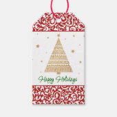 Chique donkerrood wit damast bloemenkunst patroon cadeaulabel (Voorkant)