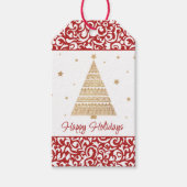 Chique donkerrood wit damast bloemenkunst patroon cadeaulabel (Voorkant)