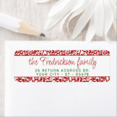 Chique donkerrood wit damast bloemenkunst patroon etiket (Insitu)