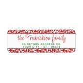 Chique donkerrood wit damast bloemenkunst patroon etiket (Voorkant)