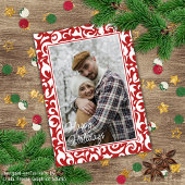 Chique donkerrood wit damast bloemenkunst patroon feestdagenkaart