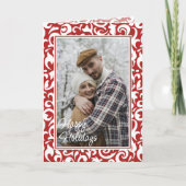 Chique donkerrood wit damast bloemenkunst patroon kaart (Voorkant)