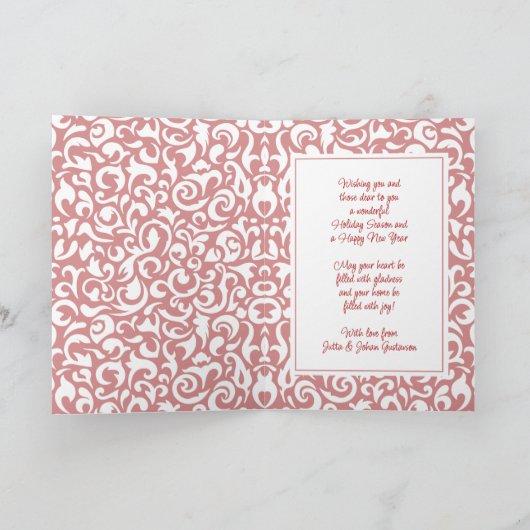 Chique donkerrood wit damast bloemenkunst patroon kaart (Binnen)