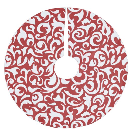 Chique donkerrood wit damast bloemenkunst patroon kerstboom rok (Voorkant)