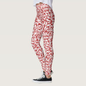 Chique donkerrood wit damast bloemenkunst patroon leggings (Links)