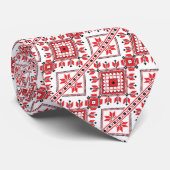 Chique donkerrood wit damast bloemenkunst patroon stropdas (Opgerold)