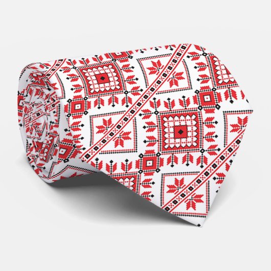 Chique donkerrood wit damast bloemenkunst patroon stropdas (Opgerold)