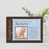 Chique doop foto uitnodigen [blauw] kaart (Staand voorkant)