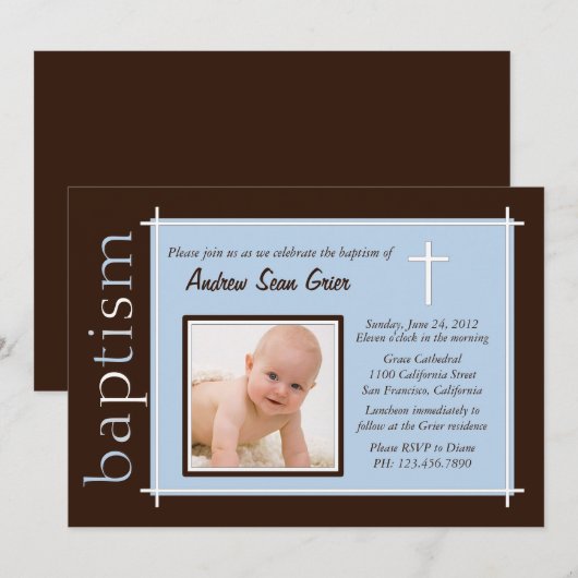 Chique doop foto uitnodigen [blauw] kaart (Voorkant / Achterkant)