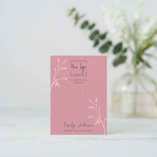 Chique Dusky Roze Blad Sieraden Haarclip Display K Contactkaartje (Staand voorkant)