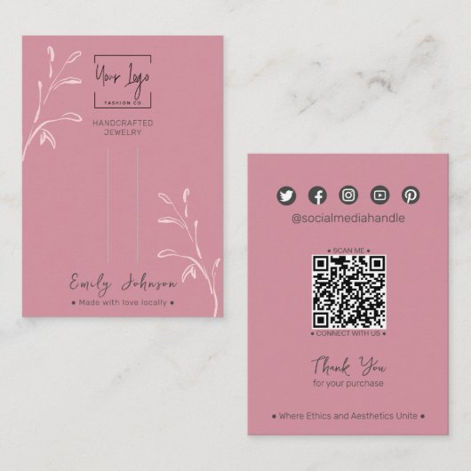 Chique Dusky Roze Blad Sieraden Haarclip Display K Contactkaartje (Voorkant / Achterkant)