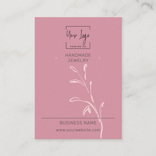 Chique Dusky Roze Leaf QR Sieraden Display Kaart Contactkaartje (Voorkant)