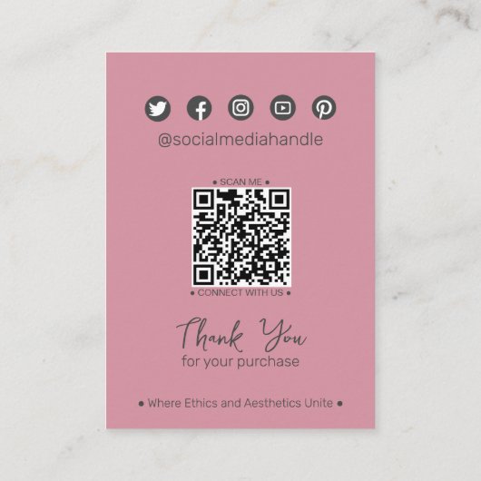 Chique Dusky Roze Leaf QR Sieraden Display Kaart Contactkaartje (Achterkant)