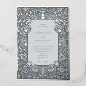 Chique Dusty Blauw en Zilveren Folie Bruiloft Folie Uitnodiging (Voorkant)