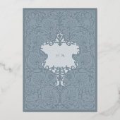 Chique Dusty Blauw en Zilveren Folie Bruiloft Folie Uitnodiging (Achterkant)