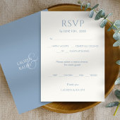 Chique Dusty Blauw Monogram Bruiloft RSVP