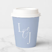 Chique Dusty Blue Monogram Script Event Bruiloft Papieren Bekers (Voorkant)