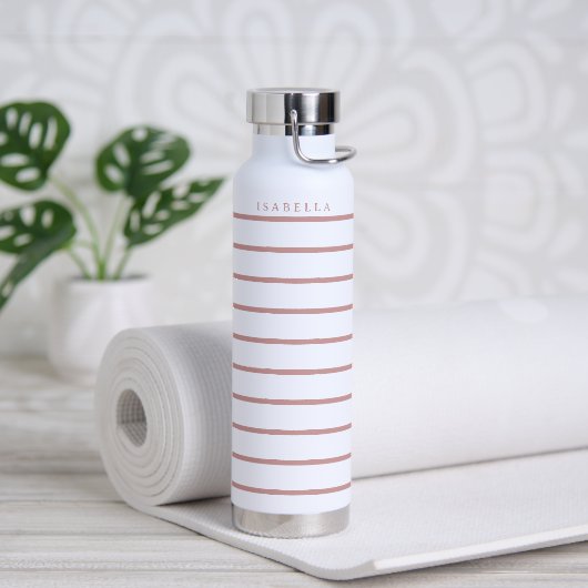 Chique Dusty Roos Strepen met Monogram of Naam Waterfles (Yoga)