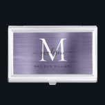 Chique Dusty Violet Geborsteld Metalen Monogram Sc Visitekaarthouder<br><div class="desc">Elegant Dusty Violet Licht Paarse Geborsteld Metalen Monogram Script Business Card Case</div>