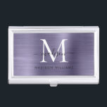 Chique Dusty Violet Geborsteld Metalen Monogram Sc Visitekaarthouder<br><div class="desc">Elegant Dusty Violet Licht Paarse Geborsteld Metalen Monogram Script Business Card Case</div>
