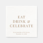 Chique Eat Drink Vieren Goud Wit Bruiloft Servet (Voorkant)