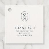 Chique Ebony en Ivory Bloemige Monogram Trouw Bedankjes Labels (Voorkant)