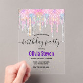 Chique eenhoorn druppels glitter monogram verjaard acryl uitnodigingen (Insitu (Draagbaar))