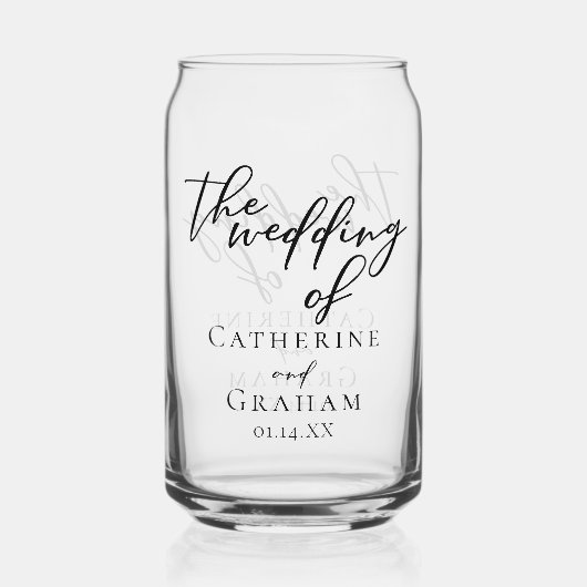 Chique eenvoudig zwart script bruiloft aandenken blikvorm glas (Voorkant)