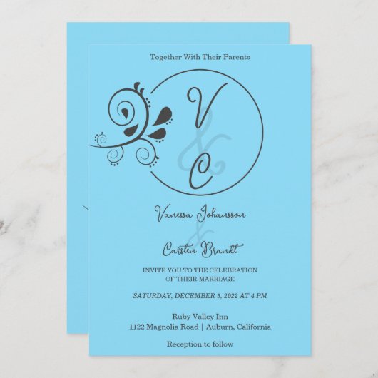 Chique eenvoudige bloemenbruiloft uitnodiging (Voorkant / Achterkant)