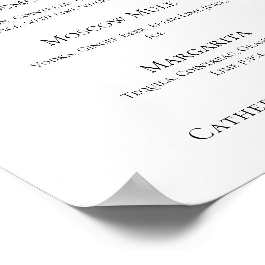 Chique eenvoudige bruiloft handtekening cocktails  poster (Hoek)