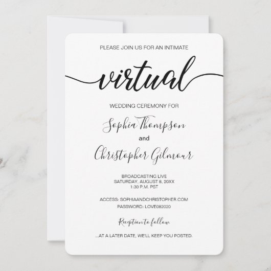 Chique Eenvoudige Custom LIVE VIRTUELE bruiloft Kaart (Voorkant)