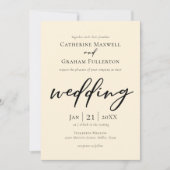 Chique eenvoudige ivoor typografie bruiloft kaart (Voorkant)