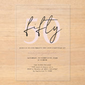 Chique eenvoudige minimalistische blush roze 50ste acryl uitnodigingen (Voorkant)