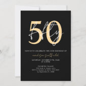 Chique eenvoudige minimalistische zwart goud 50e v kaart (Voorkant)