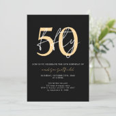 Chique eenvoudige minimalistische zwart goud 50e v kaart (Staand voorkant)