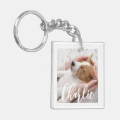 Chique Eenvoudige Moderne Hond Naam 2 Foto Sleutelhanger (Voorkant Links)