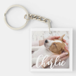 Chique Eenvoudige Moderne Hond Naam 2 Foto Sleutelhanger
