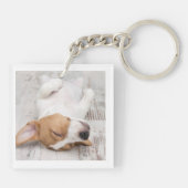 Chique Eenvoudige Moderne Hond Naam 2 Foto Sleutelhanger (Achterkant)