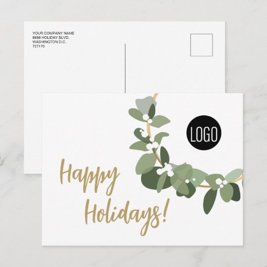 Chique eenvoudige moderne krans aangepast bedrijfs feestdagenkaart (Voorkant / Achterkant)