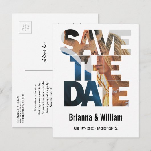 Chique eenvoudige Save the Date foto trouwuitnodig Uitnodiging Briefkaart (Voorkant / Achterkant)