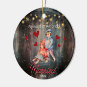 Chique eerste Kerstmis getrouwd schattig paar Keramisch Ornament (Links)