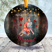 Chique eerste Kerstmis getrouwd schattig paar Keramisch Ornament