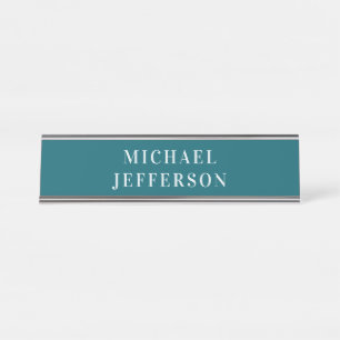Chique effen donker turquoise kleur gepersonalisee bureau naambordje