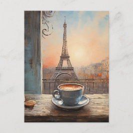 Chique Eiffeltoren Cafe Koffie Chalkboard Parijs Briefkaart
