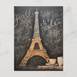 Chique Eiffeltoren Cafe Koffie Chalkboard Parijs Briefkaart