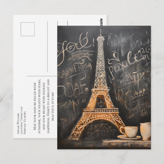 Chique Eiffeltoren Cafe Koffie Chalkboard Parijs Briefkaart (Voorkant / Achterkant)